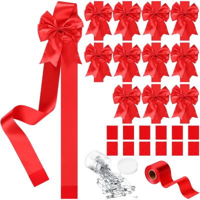 12 Pieces Christmas Cabinet Ribbons Xmas Door Ribbon Cabinet Bows with Large 30m Red Ribbons for DIY Christmas Festive Party Tree Decor Dining Kitchen Supplies,Red(Polyester)