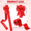 12 Pieces Christmas Cabinet Ribbons Xmas Door Ribbon Cabinet Bows with Large 30m Red Ribbons for DIY Christmas Festive Party Tree Decor Dining Kitchen Supplies,Red(Polyester) view 2
