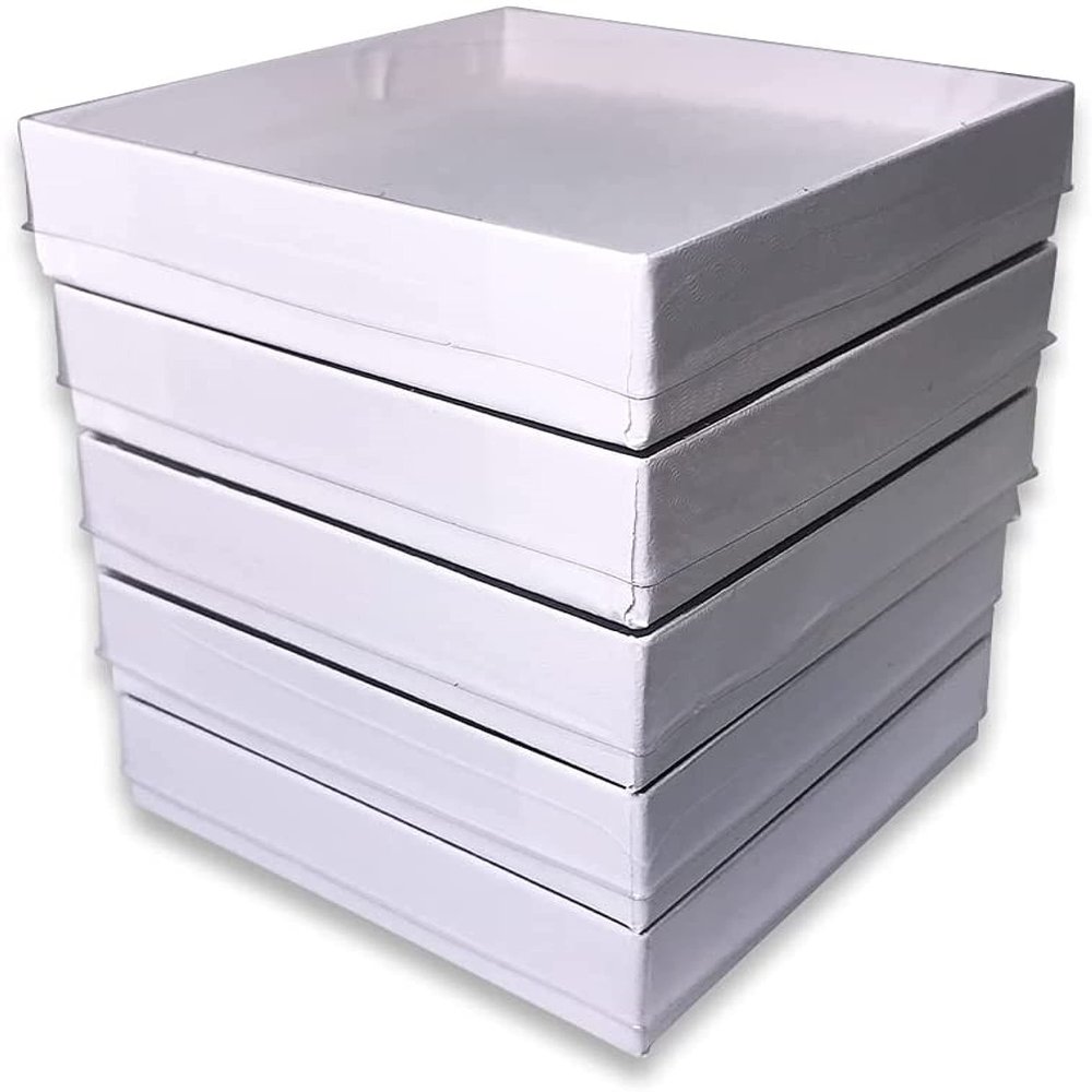 10 Qty - White-Swirl Cotton Filled Gift Boxes w/Clear Plastic Top - Size 3 1/2" x 3 1/2" x 7/8" - USA Made - Holidays/Birthdays/Sales/Storage/Display/Travel - N'icePackaging