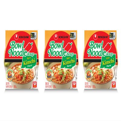 Nongshim Spicy Kimchi Bowl Instant Noodle Soup (3 Pack, Total of 9.09oz)