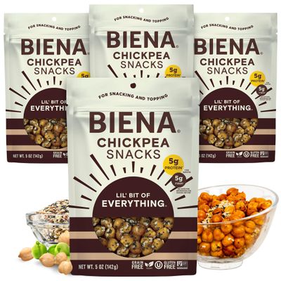 Biena Crispy Roasted Chickpea Snacks, Lil Bit of Everything, High Protein Snacks, High Fiber Snacks, Gluten Free, Plant-Based, Non-GMO, Healthy Snacks for Adults and Kids, 4-Pack 5 Ounce Bags