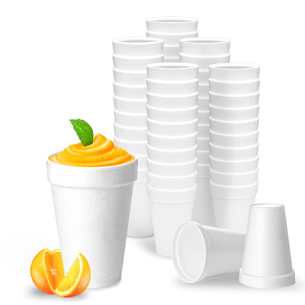 Shop Square 20 Oz Disposable Foam Cups (50 Pack), White Foam Insulates Hot & Cold Beverages, Made in the USA, To-Go Cups - for Coffee, Tea, Hot Cocoa, Soup, Broth, Smoothie, Soda, Juice