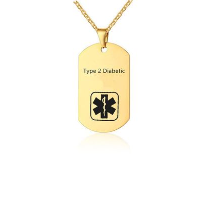ZKXXJ Free Engraving Medical Alert ID Necklaces for Men Women Type 2 Diabetic Stainless Steel Military Dog Tag Identification Pendant Necklace Allergy Awareness Jewelry for Adults Teens