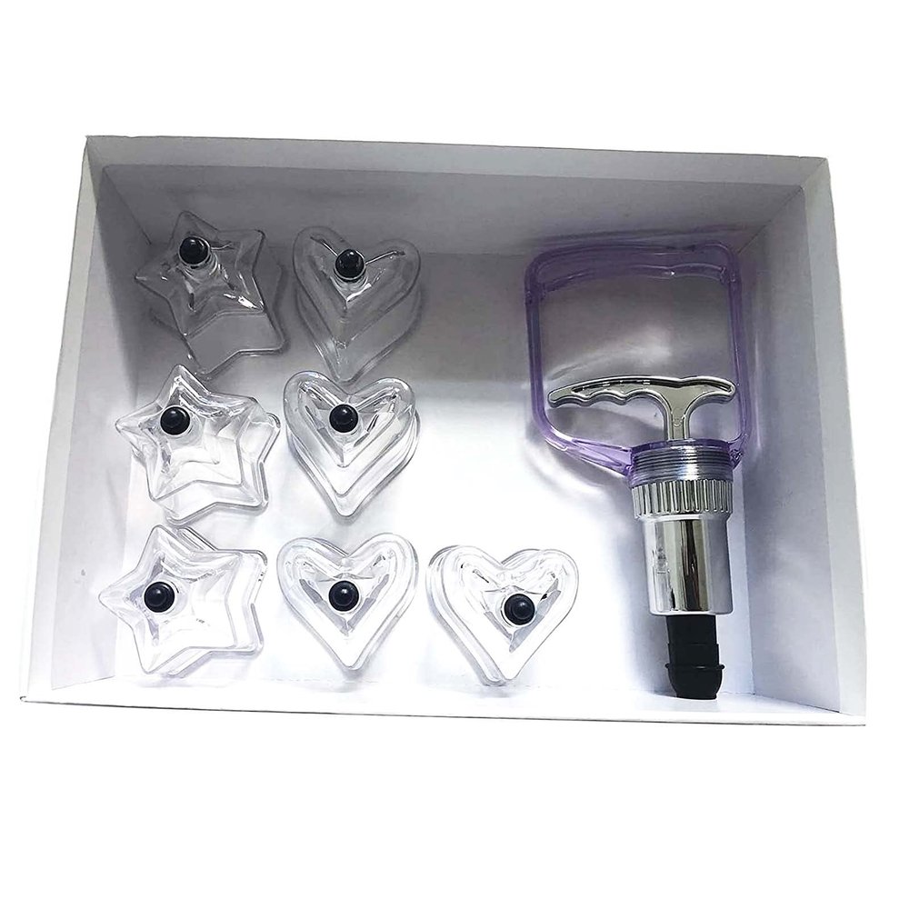 7Pcs Heart and Star Shaped Cupping Cups 1 Cupping Gun Plastic Vacuum Cupping Therapy Set Cupping Kit Massager with Box