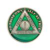 1 Year Sobriety Coin | Triplate AA Chip Recovery Anniversary Token (Green) view 2