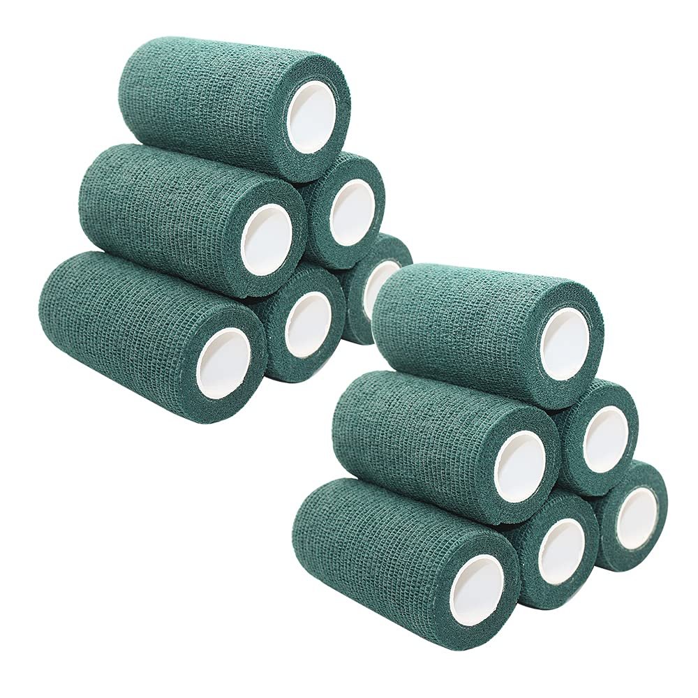 [12 Pack-3" x5Yards] MINGYUE Self Adhesive Bandage Wrap,Athletic Tape,Sports Tape,Wrist and Ankle Wrap Tape,Cohesive Bandage for Vet Tape(Dark Green)