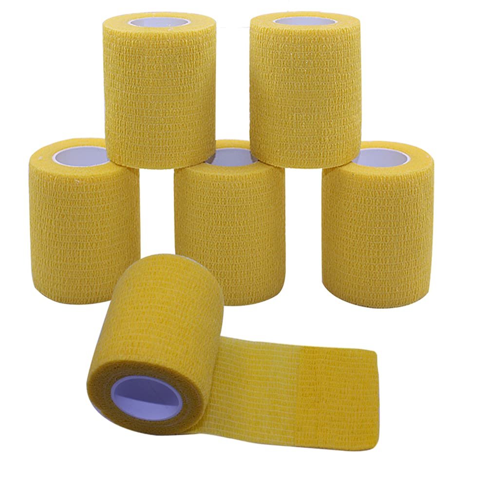 [6 Pack-3" x5Yards] MINGYUE Self Adhesive Bandage Wrap,Athletic Tape,Sports Tape,Wrist and Ankle Wrap Tape,Cohesive Bandage for Vet Tape(Yello)