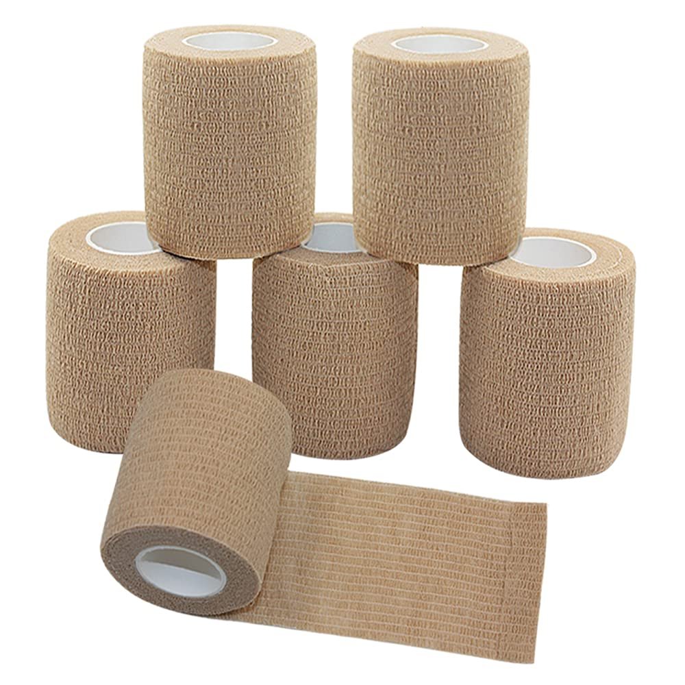 [6 Pack-3" x5Yards] MINGYUE Self Adhesive Bandage Wrap,Athletic Tape,Sports Tape,Wrist and Ankle Wrap Tape,Cohesive Bandage for Vet Tape(Skin Color)