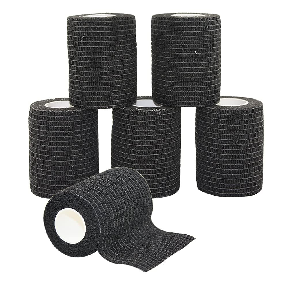 [6 Pack-3" x5Yards] MINGYUE Self Adhesive Bandage Wrap,Athletic Tape,Sports Tape,Wrist and Ankle Wrap Tape,Cohesive Bandage for Vet Tape(Black)
