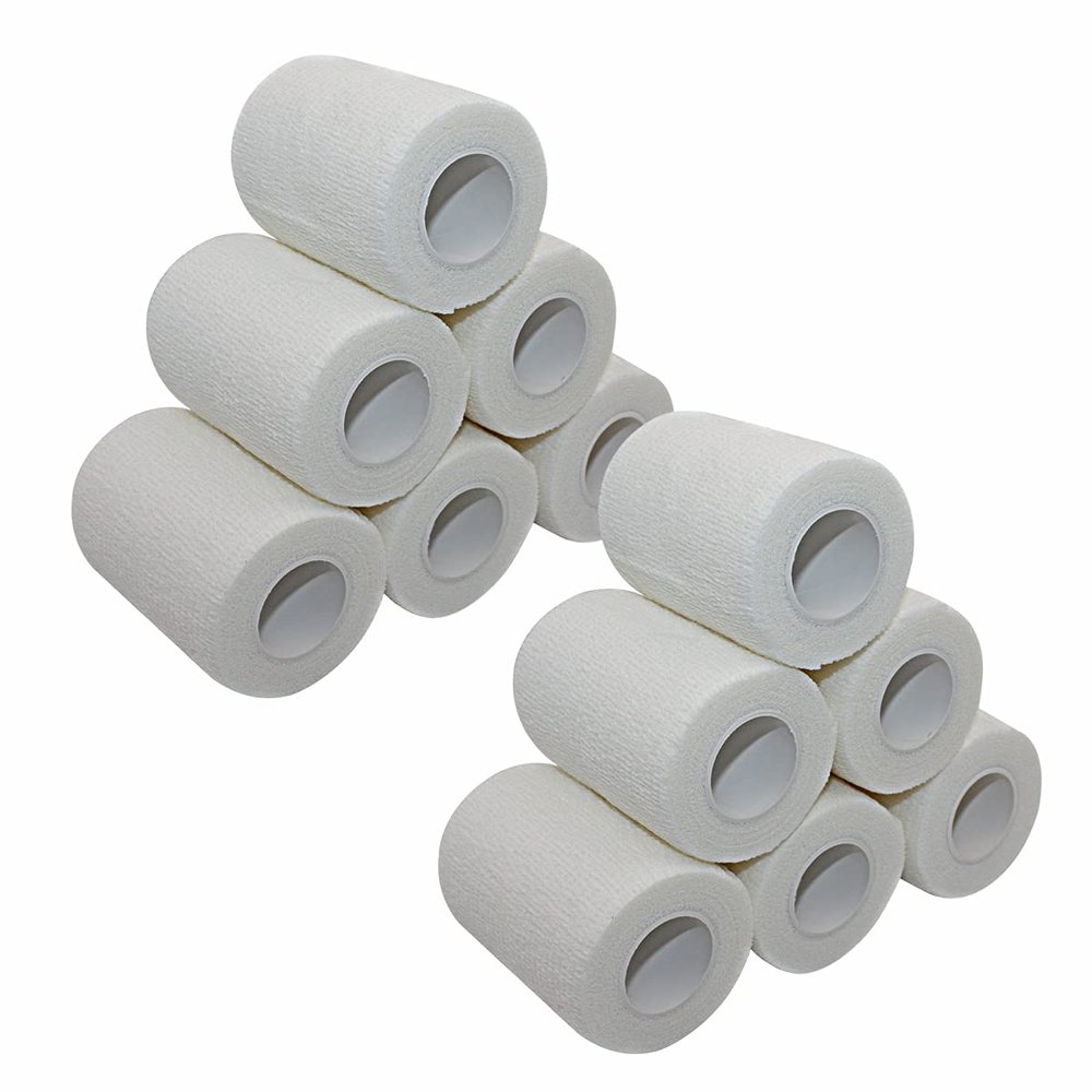 [12 Pack-3" x5Yards] MINGYUE Self Adhesive Bandage Wrap,Athletic Tape,Sports Tape,Wrist and Ankle Wrap Tape,Cohesive Bandage for Vet Tape(White)