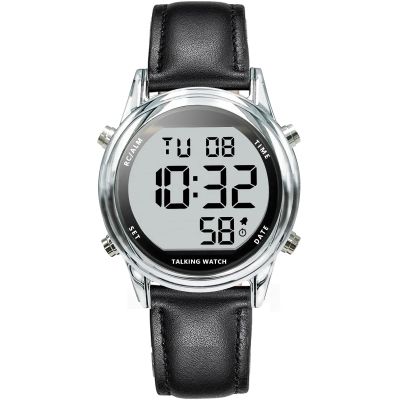MAUJOY Ladies' American English Digital Talking Watch(Black Leather Strap) Clear Loud Voice for Time, Date & Alarm - Ideal for Women, Elderly, Visually Impaired & Blind