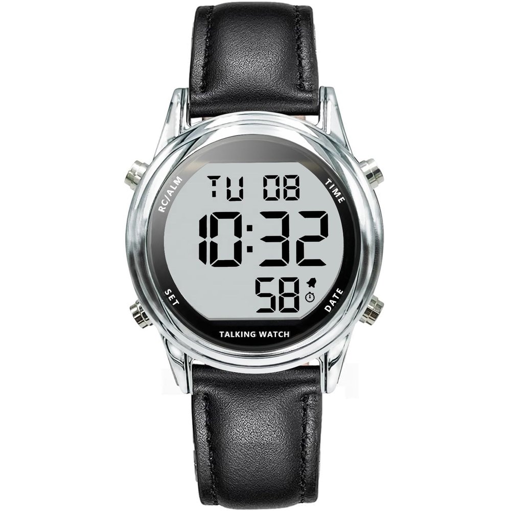 MAUJOY Ladies' American English Digital Talking Watch(Black Leather Strap) Clear Loud Voice for Time, Date & Alarm - Ideal for Women, Elderly, Visually Impaired & Blind