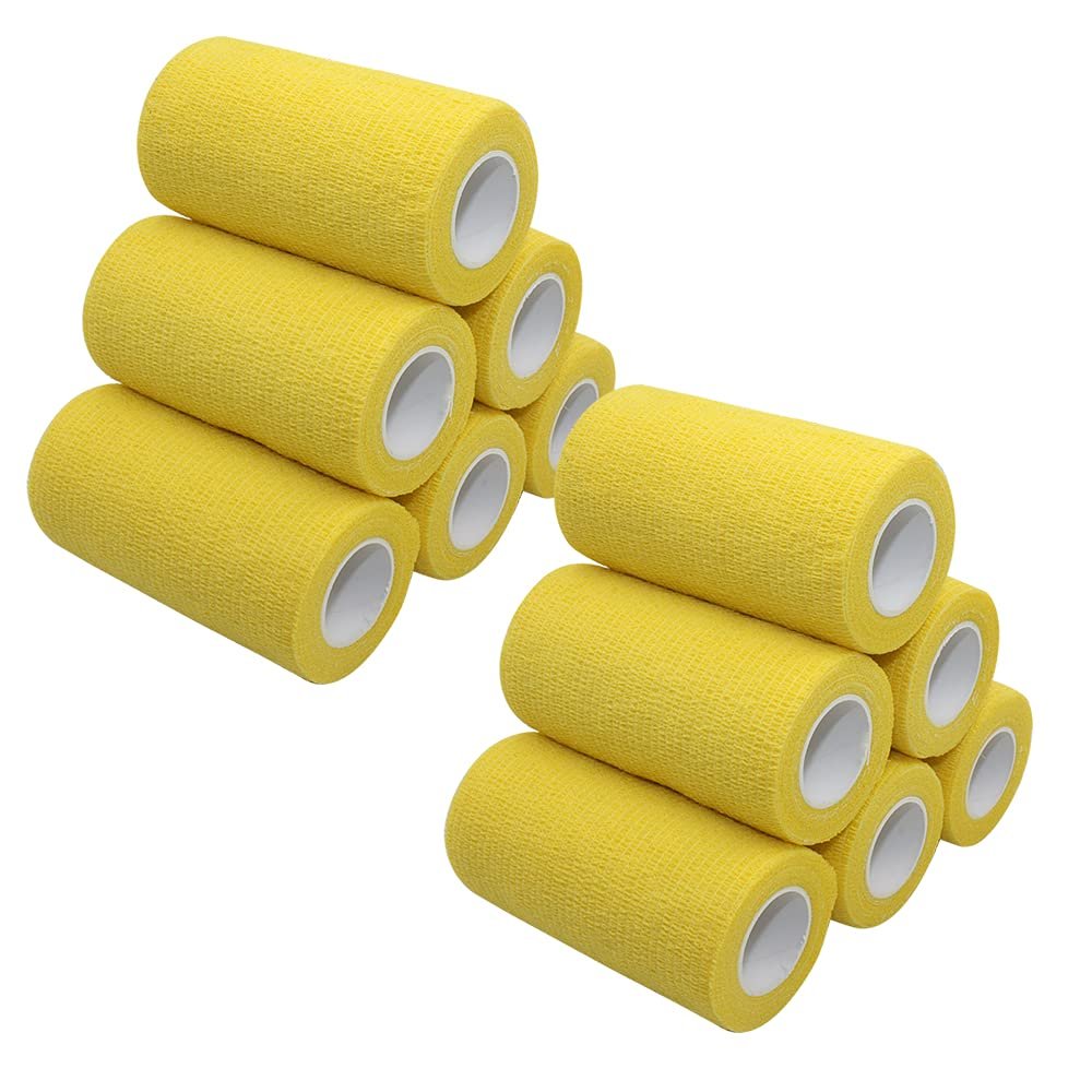 [12 Pack-4"x5Yards]MINGYUE Self Adhesive Bandage Wrap,Athletic Tape,Sports Tape,Wrist and Ankle Wrap Tape,Cohesive Bandage for vet tape(Yello)