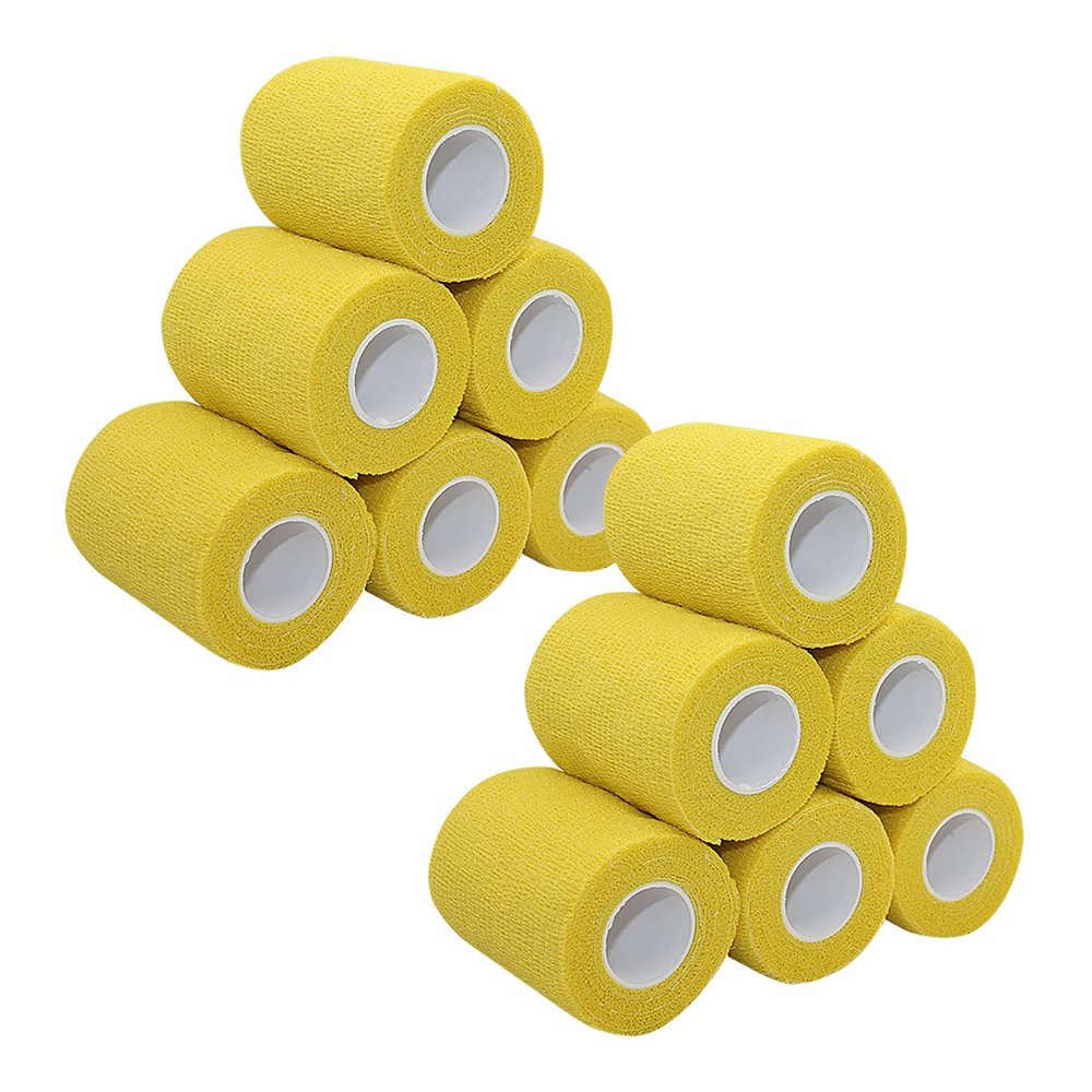 [12 Pack-3" x5Yards] MINGYUE Self Adhesive Bandage Wrap,Athletic Tape,Sports Tape,Wrist and Ankle Wrap Tape,Cohesive Bandage for Vet Tape(Yello)