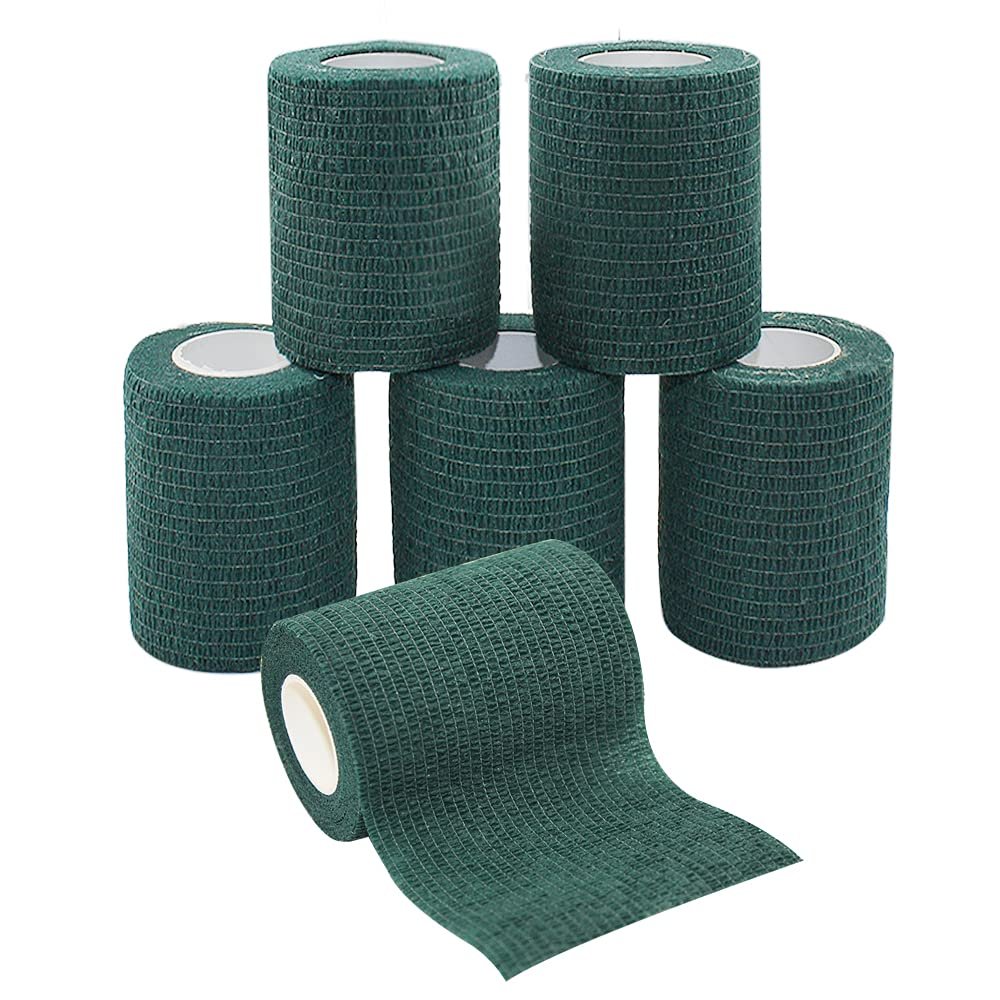 [6 Pack-3" x5Yards] MINGYUE Self Adhesive Bandage Wrap,Athletic Tape,Sports Tape,Wrist and Ankle Wrap Tape,Cohesive Bandage for Vet Tape(Dark Green)