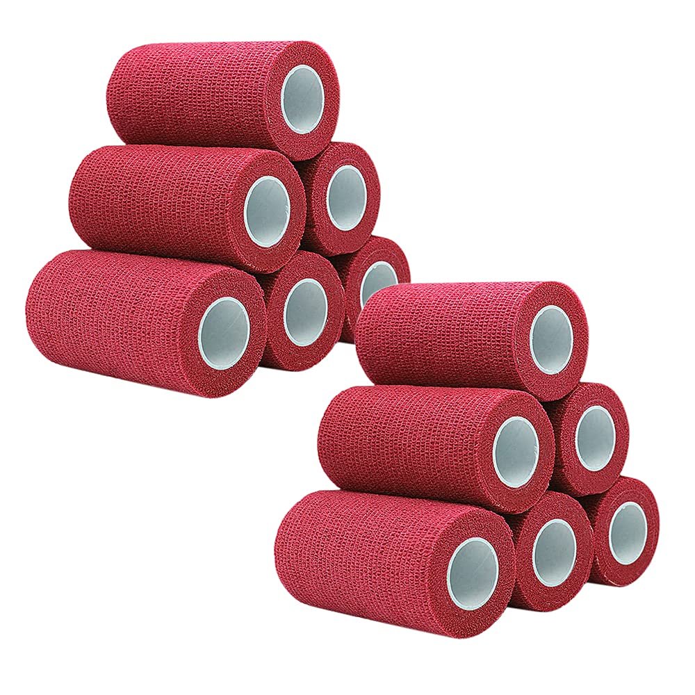 [12 Pack-4"x5Yards]MINGYUE Self Adhesive Bandage Wrap,Athletic Tape,Sports Tape,Wrist and Ankle Wrap Tape,Cohesive Bandage for vet tape(Red)