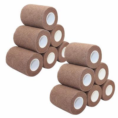 [12 Pack-3" x5Yards] MINGYUE Self Adhesive Bandage Wrap,Athletic Tape,Sports Tape,Wrist and Ankle Wrap Tape,Cohesive Bandage for Vet Tape(Brown)