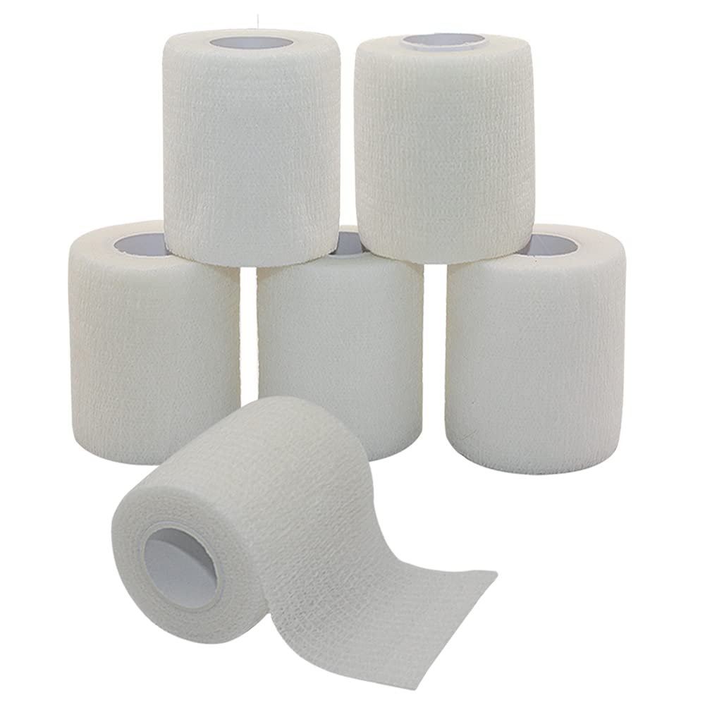 [6 Pack-3" x5Yards] MINGYUE Self Adhesive Bandage Wrap,Athletic Tape,Sports Tape,Wrist and Ankle Wrap Tape,Cohesive Bandage for Vet Tape(White)