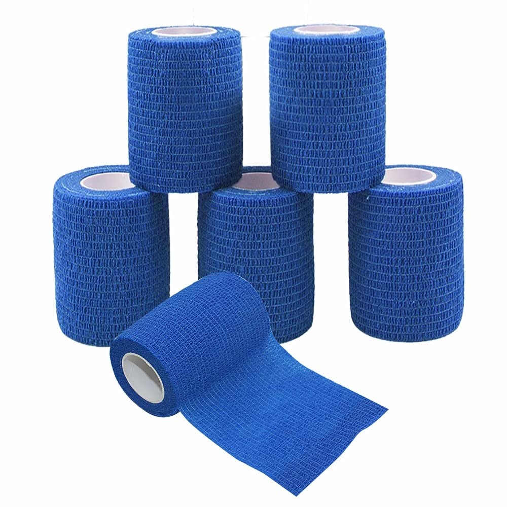 [6 Pack-3" x5Yards] MINGYUE Self Adhesive Bandage Wrap,Athletic Tape,Sports Tape,Wrist and Ankle Wrap Tape,Cohesive Bandage for Vet Tape(Blue)