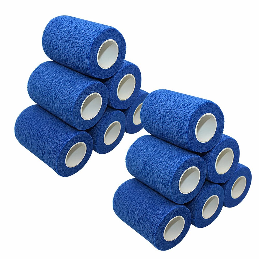 [12 Pack-3" x5Yards] MINGYUE Self Adhesive Bandage Wrap,Athletic Tape,Sports Tape,Wrist and Ankle Wrap Tape,Cohesive Bandage for Vet Tape(Blue)