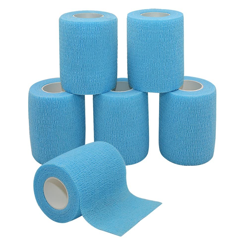 [6 Pack-3" x5Yards] MINGYUE Self Adhesive Bandage Wrap,Athletic Tape,Sports Tape,Wrist and Ankle Wrap Tape,Cohesive Bandage for Vet Tape(Light Blue)
