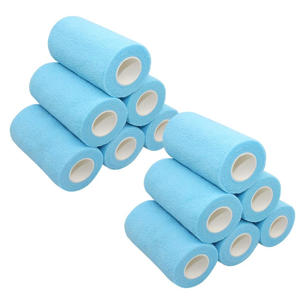[12 Pack-4"x5Yards]MINGYUE Self Adhesive Bandage Wrap,Athletic Tape,Sports Tape,Wrist and Ankle Wrap Tape,Cohesive Bandage for vet tape(Light Blue)