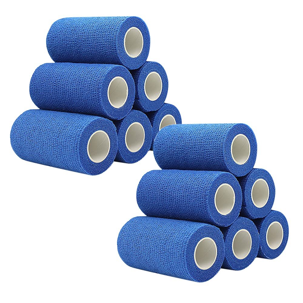 [12 Pack-4"x5Yards]MINGYUE Self Adhesive Bandage Wrap,Athletic Tape,Sports Tape,Wrist and Ankle Wrap Tape,Cohesive Bandage for vet tape(Blue)