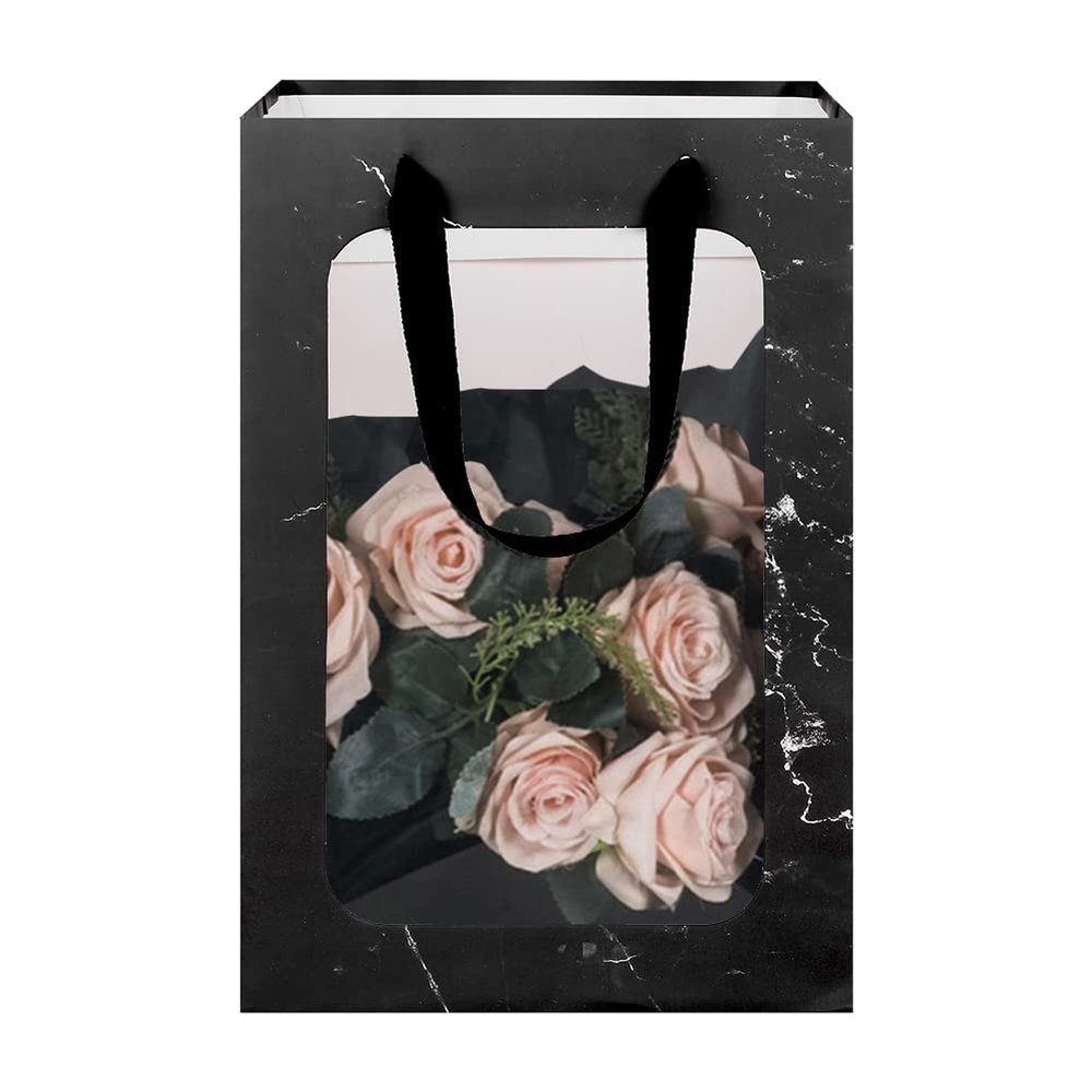 10 Pack Gift Bags with Handles and Clear Window,Tote Kraft Paper Bags Flower Bouquet Wrapping Bags Favor Bags Florist Gift Packing Bags for Wedding Party Anniversary Birthday Bridal Shower