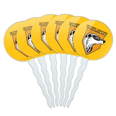 GRAPHICS & MORE Harry Potter Hufflepuff Stain Glass Cupcake Picks Toppers Decoration Set of 6