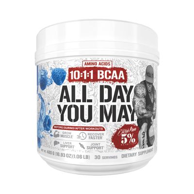 5% Nutrition Rich Piana AllDayYouMay BCAA Powder | Premium Intra & Post Workout Amino Acids, EAA, Electrolytes | Hydration, Endurance, Recovery | Vegan & Keto | 16.93 oz, 30 Srvgs (Blue Raspberry)