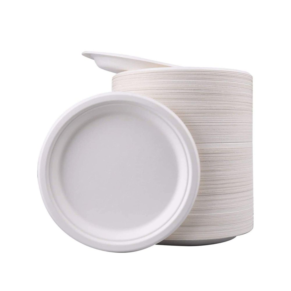EcoQuality 100% Compostable 6 inch Plates - Natural SugarCane Biodegradable Compostable Bagasse Bamboo Environmentally Friendly - Plates for Dessert, Appetizers, Birthdays, Microwavable (50)