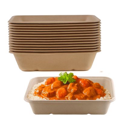 EcoQuality 34oz Compostable Eco Friendly Container Trays - Rectangular Oblong Tree Free Sugarcane Bagasse Meal Prep Bento Boxes Take Out Catering Microwavable Deep Container (100)