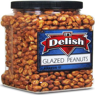 Gourmet Glazed Peanuts by Its Delish, 40 Oz Jumbo Reusable Container (Jar) Vegan, Kosher, Non-GMO, No Artificial Flavors Lightly Sweetened for Salads, Snacking, Ice Cream Granola & Yogurt Topping