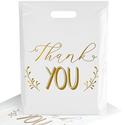 POPGIFTU Thank You Bags 12"x15" White Plastic Retail Shopping Bag with Die-Cut Handles, 100 Pack Bulk Merchandise Bags for Small Business, Boutique, Clothing, Gifts, Trade Shows