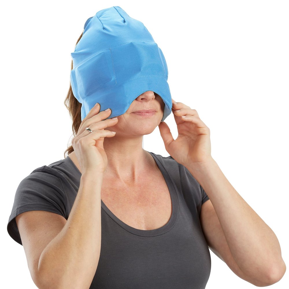 Aculief Headache, Migraine, & Stress Relief Hat - Natural Ice Mask for Tension & Muscle PainSupports Relaxation, Soreness, Sinus Alleviation, Chemo -Stretchy, Comfortable, & Cool WearableLight Blue