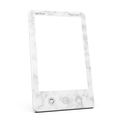 Verilux HappyLight Luxe - Light Therapy Lamp with 10,000 Lux, UV-Free, LED Bright White Light with Adjustable Brightness, Color, Countdown Timer, & Stand - Boost Mood, Sleep, Focus (White Marble)