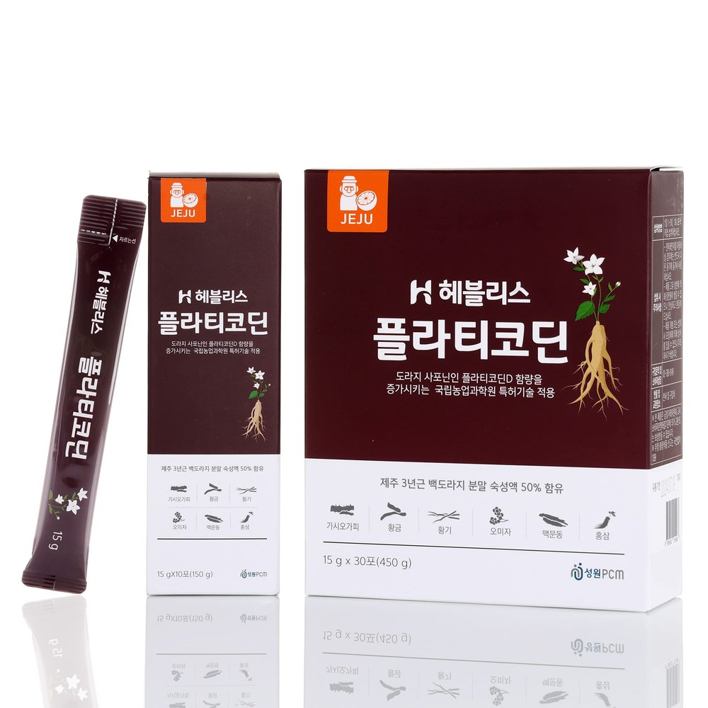 for Bronchial Health, Heblis Platycodin 30 Sticks, Immune Health and Throat Wellness, 3-Year-Old White Platycodon Powder in Jeju Korea, Sweet Liquid Stick.