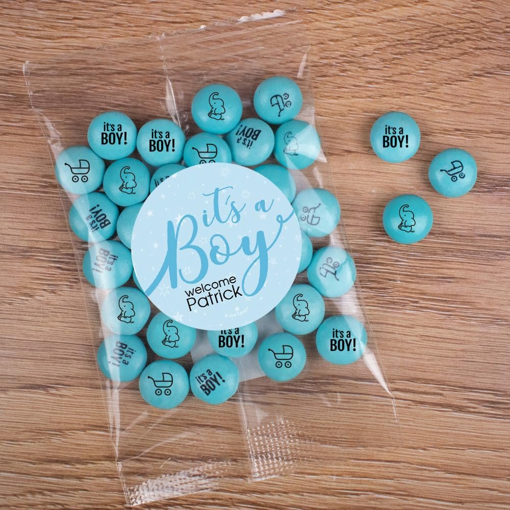 24ct Custom Blue It's a Boy Candy Baby Shower Favors with Milk Chocolate Minis (24 Pack) Blue Birth Announcement Favors