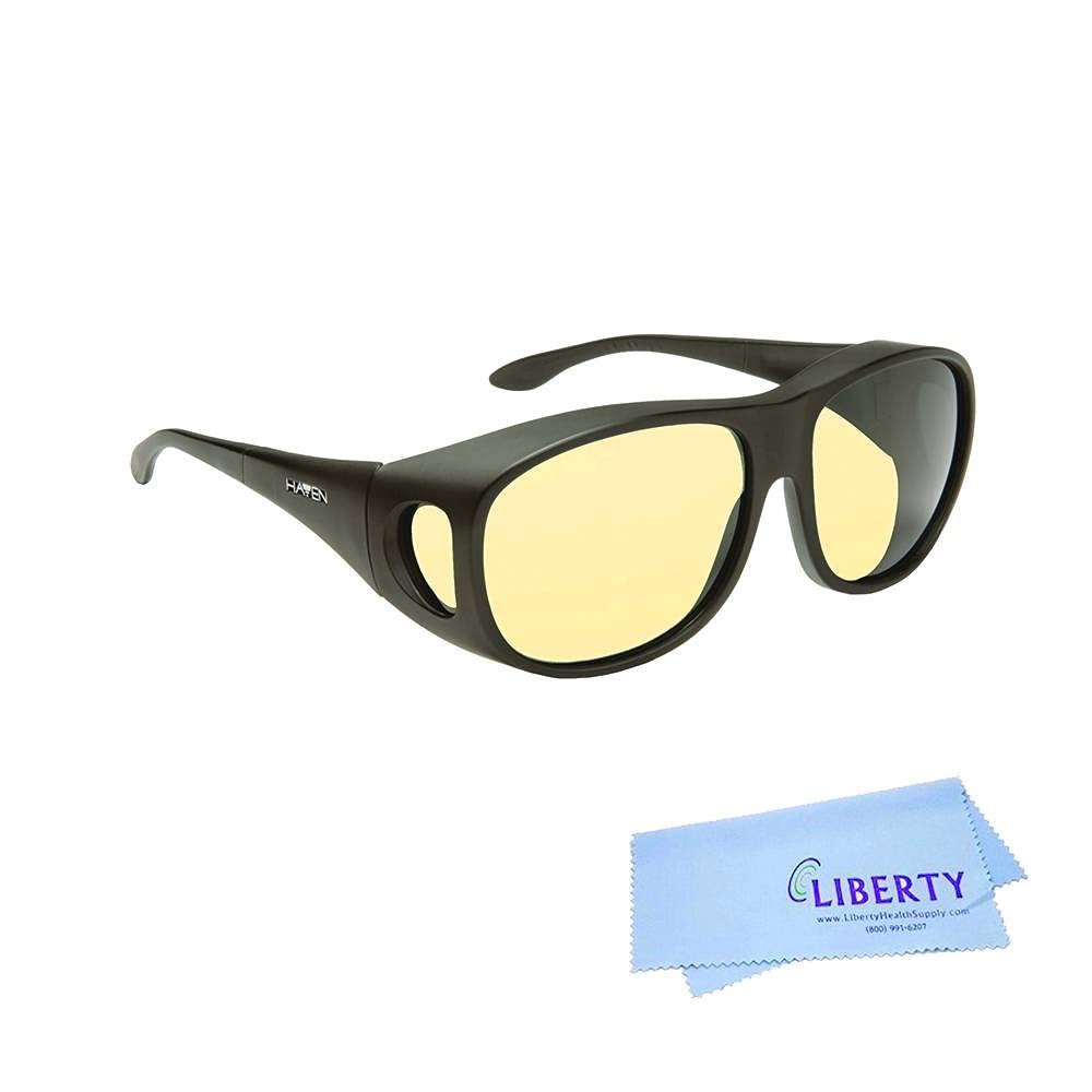 Eschenbach Haven Night Driving Glasses - Yellow Lens Glasses for Driving at Night - Night Driving Glasses for Men and Women | Includes Microfiber Pouch and Liberty Microfiber Cloth (Medium/Large)