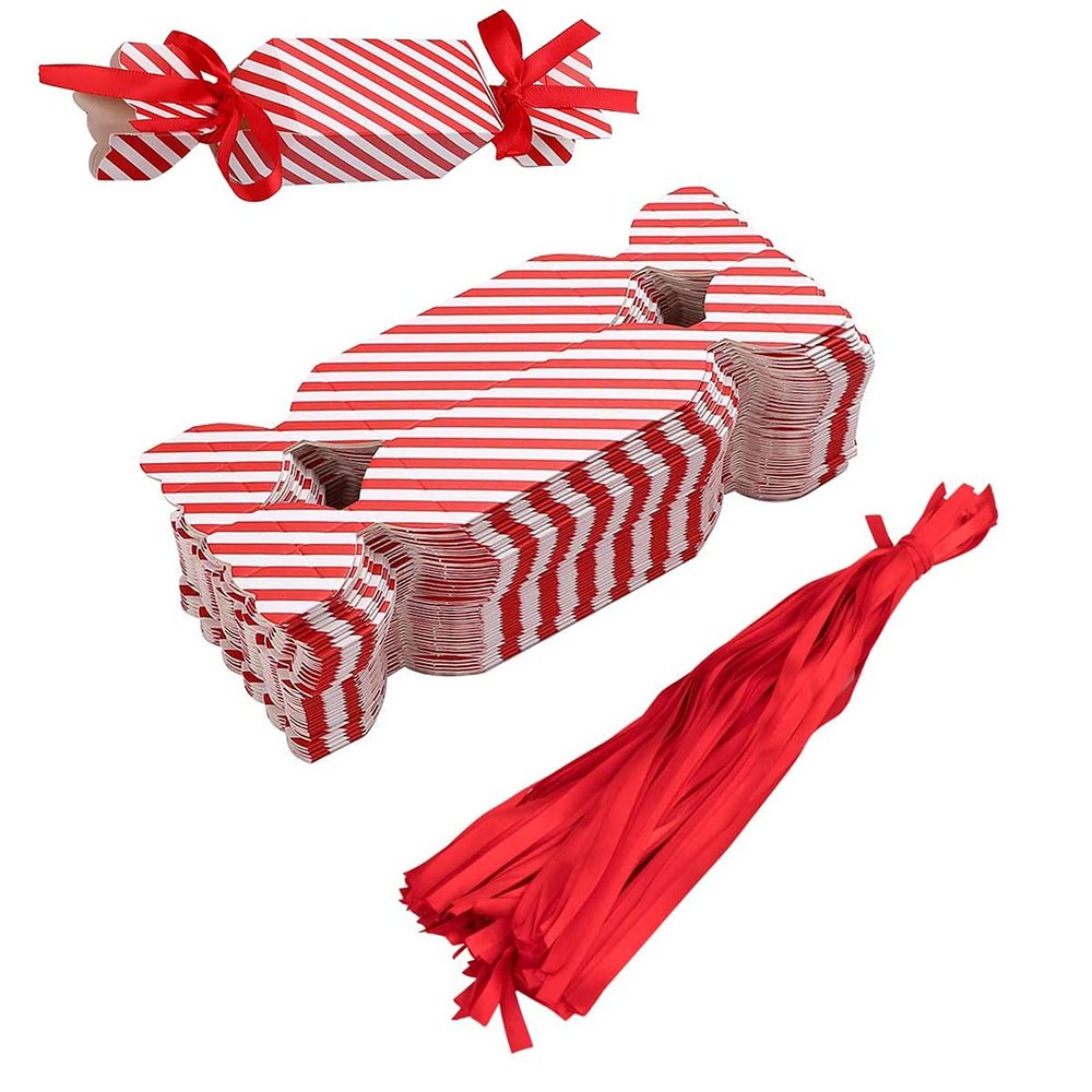 DARENYI 50 Pcs Christmas Candy Boxes Empty Treat Boxes with Ribbon Red Small Candy Boxes for Sweets, Chocolate, Decoration Gift Boxes Party Favor Boxes Cookie Boxes for Xmas, Wedding Party Wrap Bag