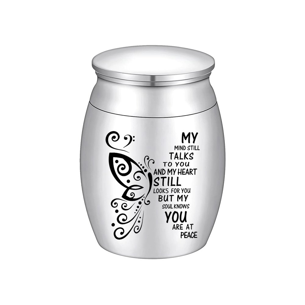 SOITIS Small Urn for Ashes 1.57 Inches Small Keepsake Urn for Human Ashes Butterfly Mini Urn Stainless Steel Ash Holder Small Ash Urn for Women, Silver Keepsake