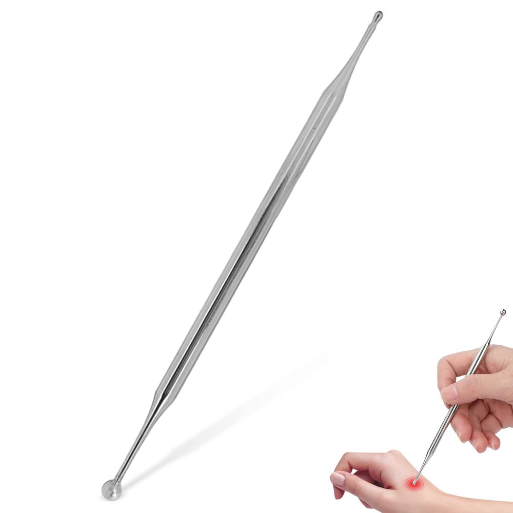 Agatige Dual Head Facial Reflexology Tools, Stainless Steel Face Acupressure Pen Portable Ear Acupuncture Body Point Probe Massage Tool for Deep Tissue(15cm)