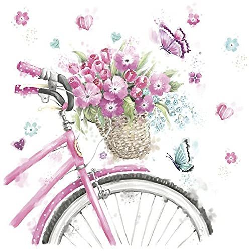 Keep Unique 20-ct 13x13 Flowers Paper Luncheon Decoupage Napkins, 3-Ply Servilletas Printed Flower Spring Bicycle Cocktail Napkin for Art, Dinner and Party, Disposable Napkins Decor