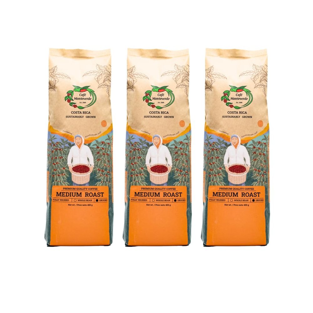 Cafe Monteverde - Medium Roast Coffee Bundle - Costa Rican Single Origin 100% Arabica Coffee - Ground (3-pack).