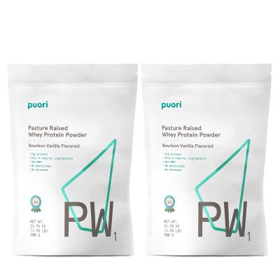 Puori Whey Protein Powder, Bourbon Vanilla - PW1 Pasture-Raised, Grass-Fed Whey Protein Powder Drink Mix containing BCAA Amino Acids - Post-Workout Supplement for Muscle Gain & Recovery - 60 Servings