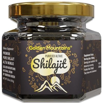 Pure Authentic Siberian Altai Golden Mountains Shilajit Resin 100g 3.53oz - Measuring Spoon  Quality & Safety Certificate in Each Box