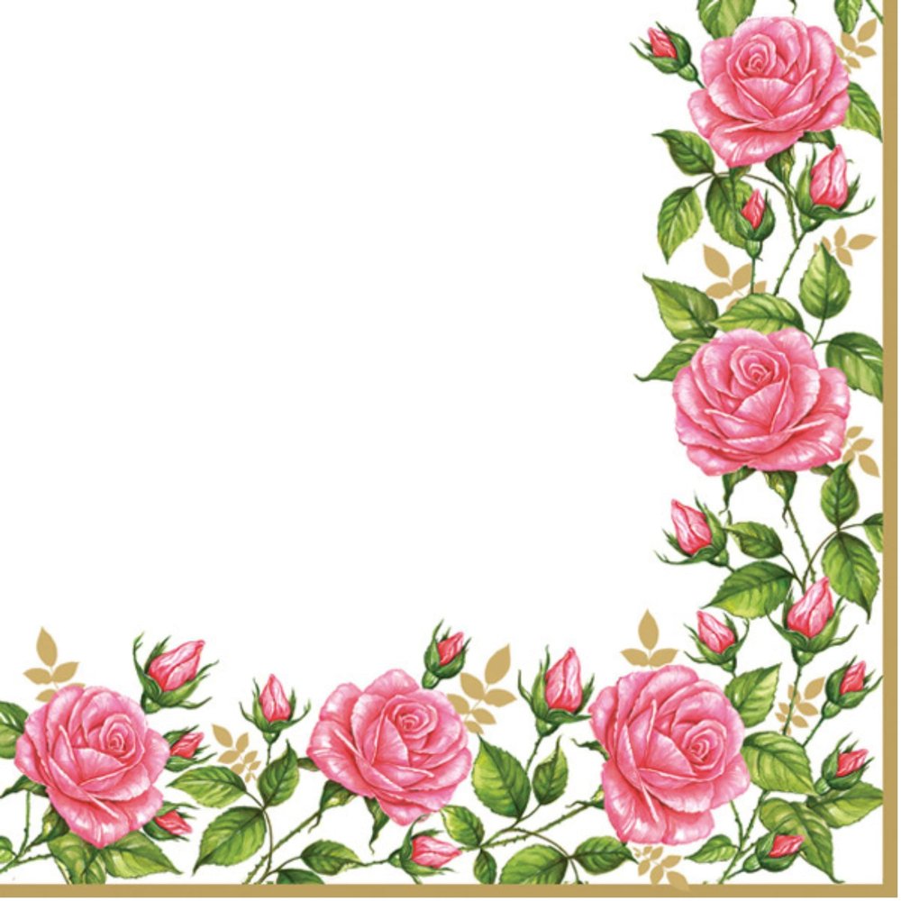Keep Unique 20-ct 13x13 Flowers Paper Luncheon Decoupage Napkins, 3-Ply Servilletas Printed Flower Border Cocktail Napkin for Art, Dinner and Party, Disposable Napkins Decor