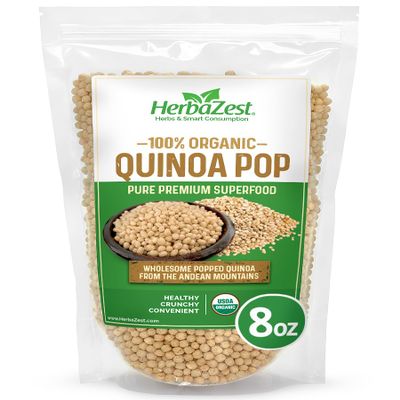 HerbaZest Quinoa Pop Organic  Wholesome & Convenient  Vegan, Gluten Free & USDA Certified  New Bigger 8 oz Pack - Easy to Use with Yogurt & Cereal, Granola & Muesli, Salads, Snacks & Desserts