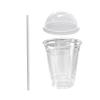 12 oz Crystal Clear Plastic Cups With Dome lids and Paper Straws - For Summary Beverage (100) view 1