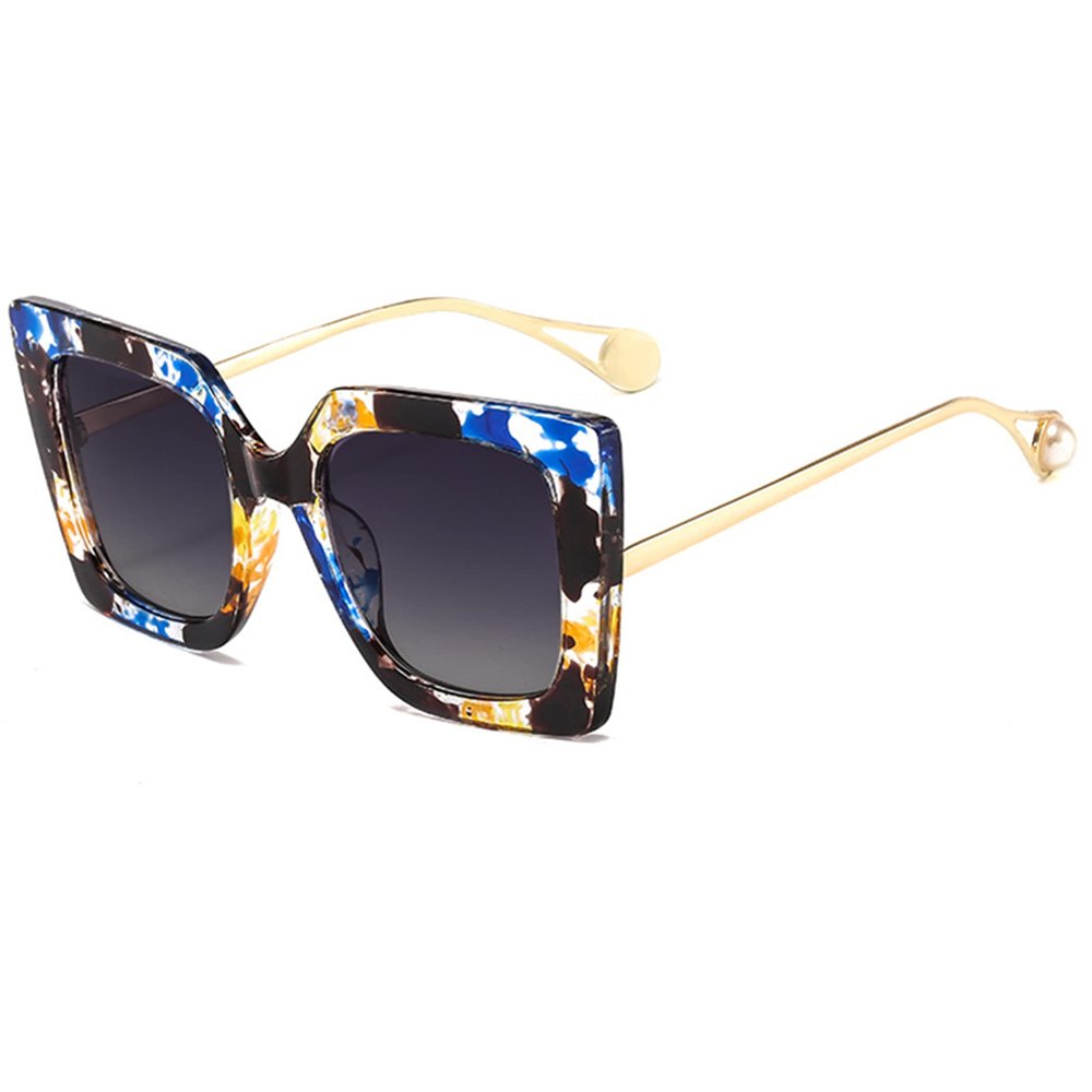 bullabulling Retro Reader Sunglasses Women Men Reading Under the Sun Square Fashion Glasses -Not Bifocals (blue floral, 1.75)